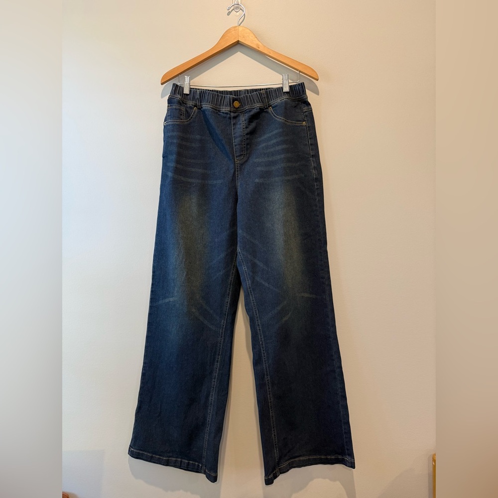 PRNIT HREOIS Jeans Womens Large Pull On Elastic Waist Wide Leg “Sweatpant Jean”